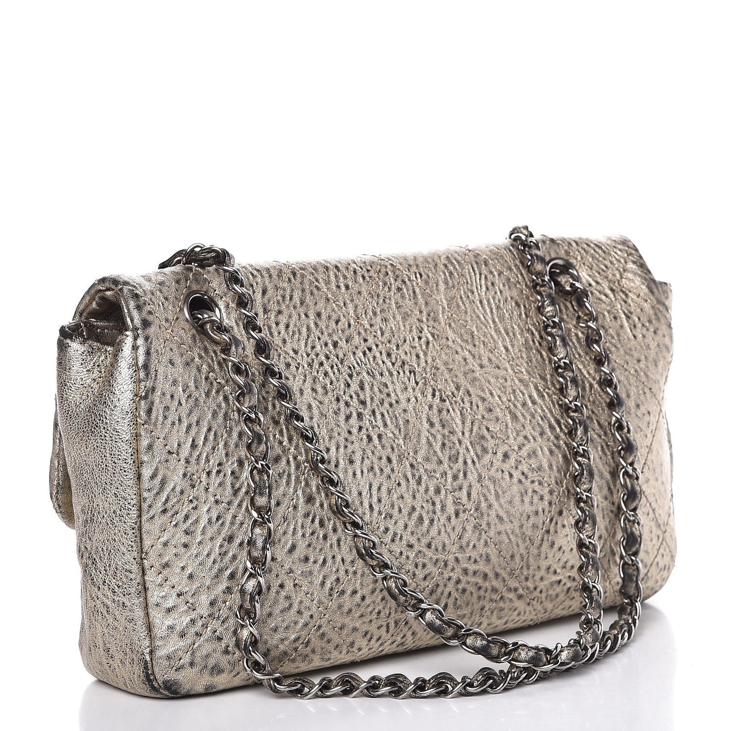 Distressed Metallic Lambskin Quilted Le Marais Ligne Flap Gold