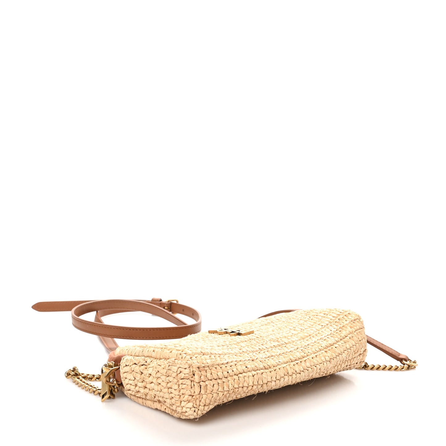 Raffia Calfskin Gaby Crossbody Bag Natural Brick