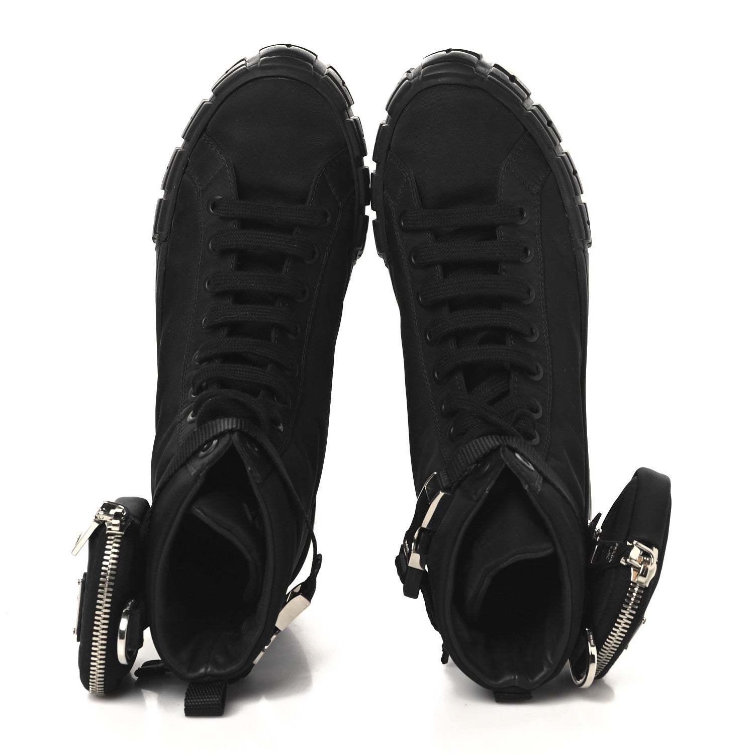 Prada Re-Nylon Gabardine Metal Triangle Logo Womens Wheel Pouch Pocket High Top Sneakers 40.5 Black 2 of 9