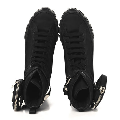 Prada Re-Nylon Gabardine Metal Triangle Logo Womens Wheel Pouch Pocket High Top Sneakers 40.5 Black 2 of 9