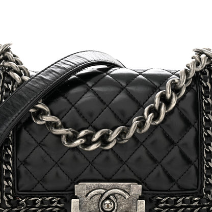 Chanel Glazed Calfskin Quilted Small Boy Chained Flap Black 8 of 10