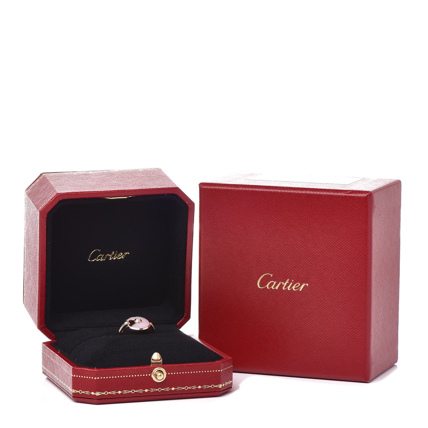 18K Pink Gold Diamond Pink Opal Amulette de Cartier Ring 46 3.75