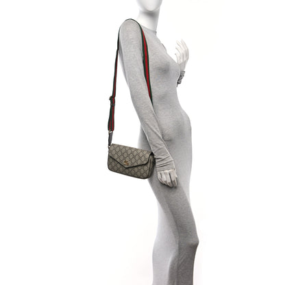 Gucci GG Supreme Monogram Textured Dollar Calfskin Web Mini Ophidia Envelope Shoulder Bag Beige Ebony 2 of 9