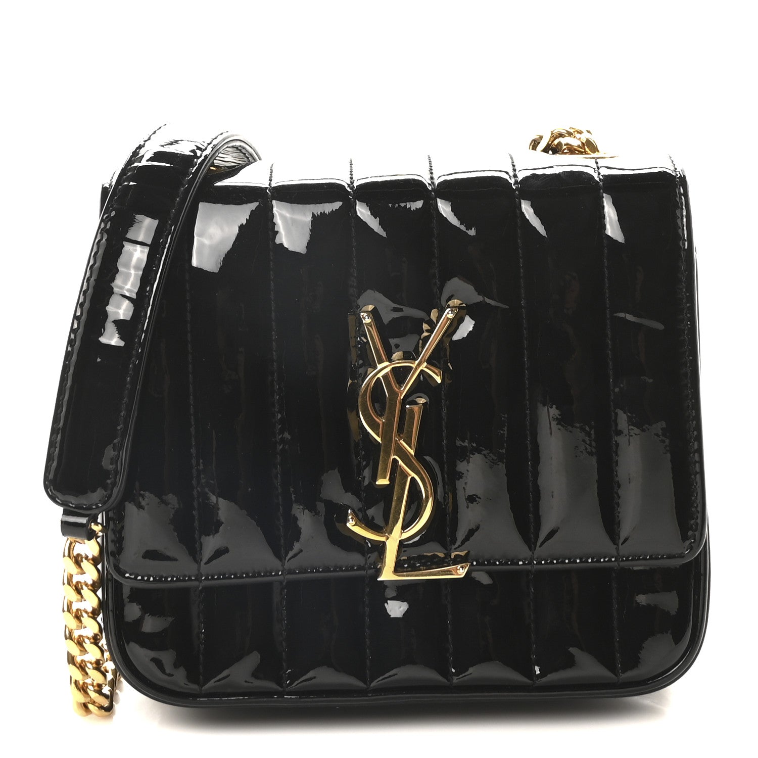 Saint Laurent Patent Calfskin Matelasse Monogram Small Vicky Chain Bag Black 1 of 10