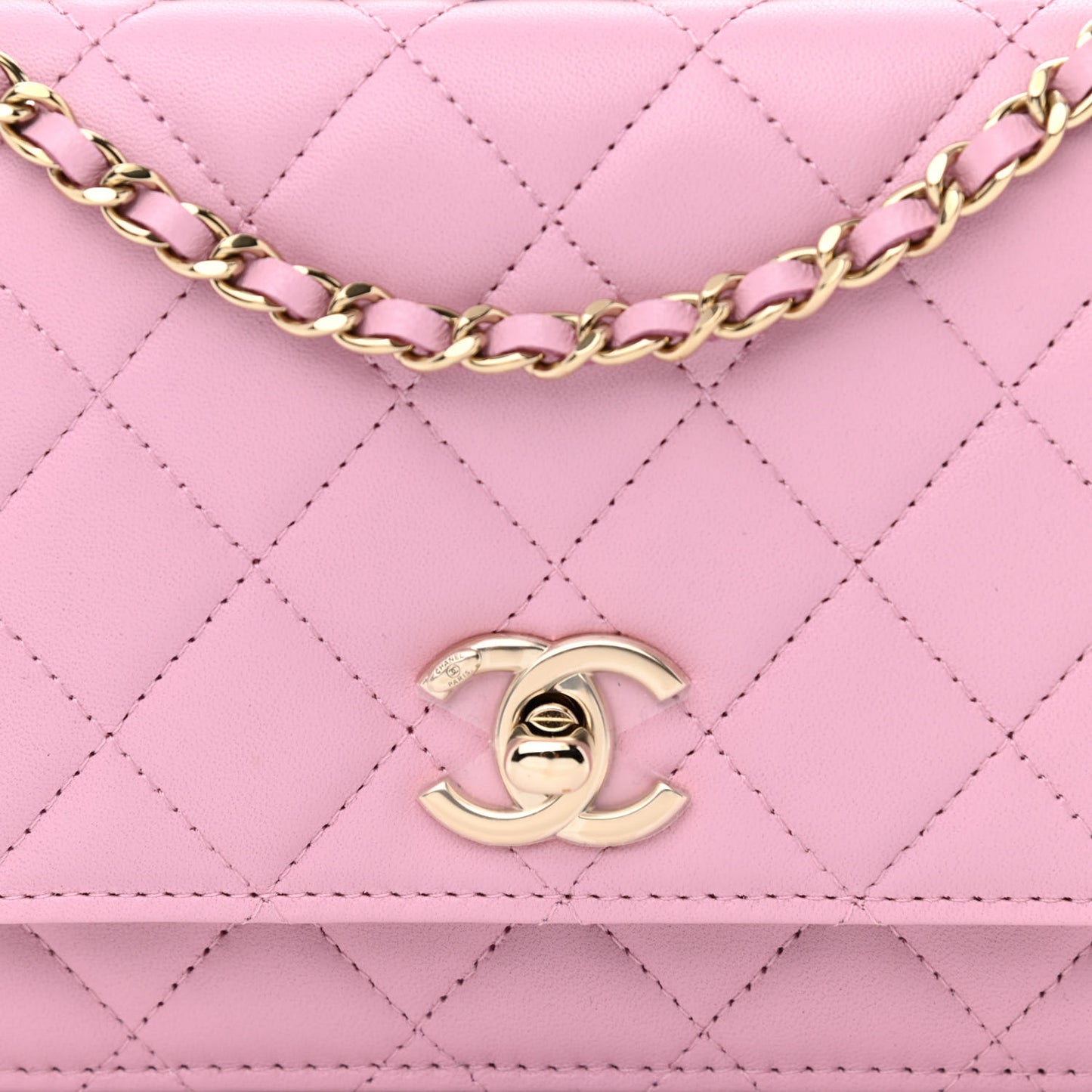 Lambskin Quilted Trendy CC Wallet On Chain WOC Pink