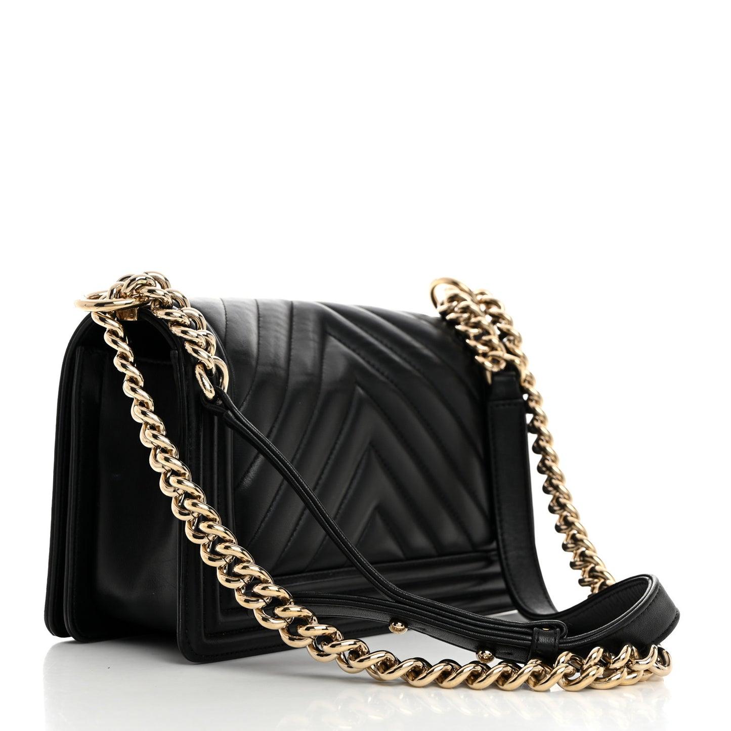 Lambskin Chevron Quilted Medium Boy Flap Black