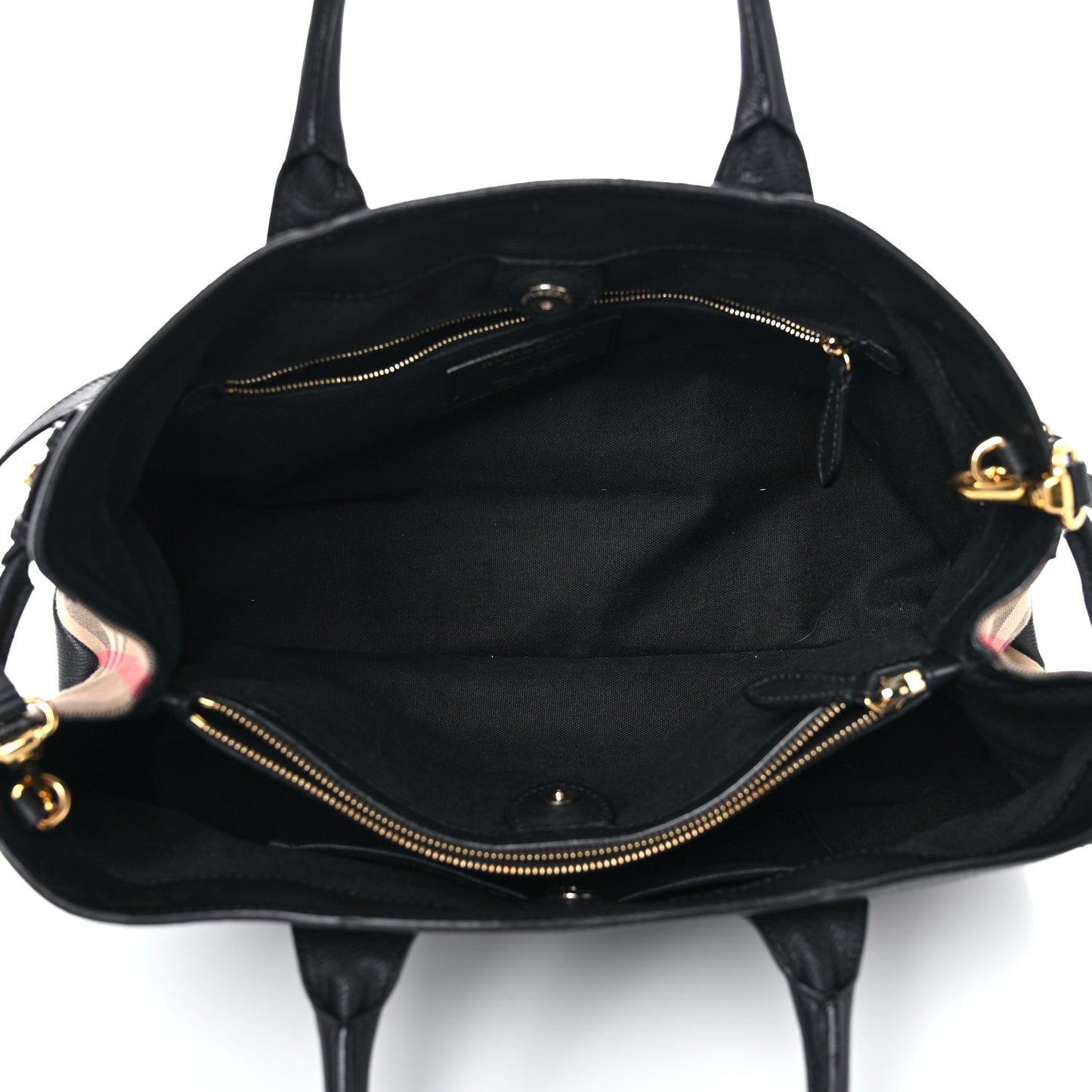 Grainy Calfskin House Check Large Banner Tote Black