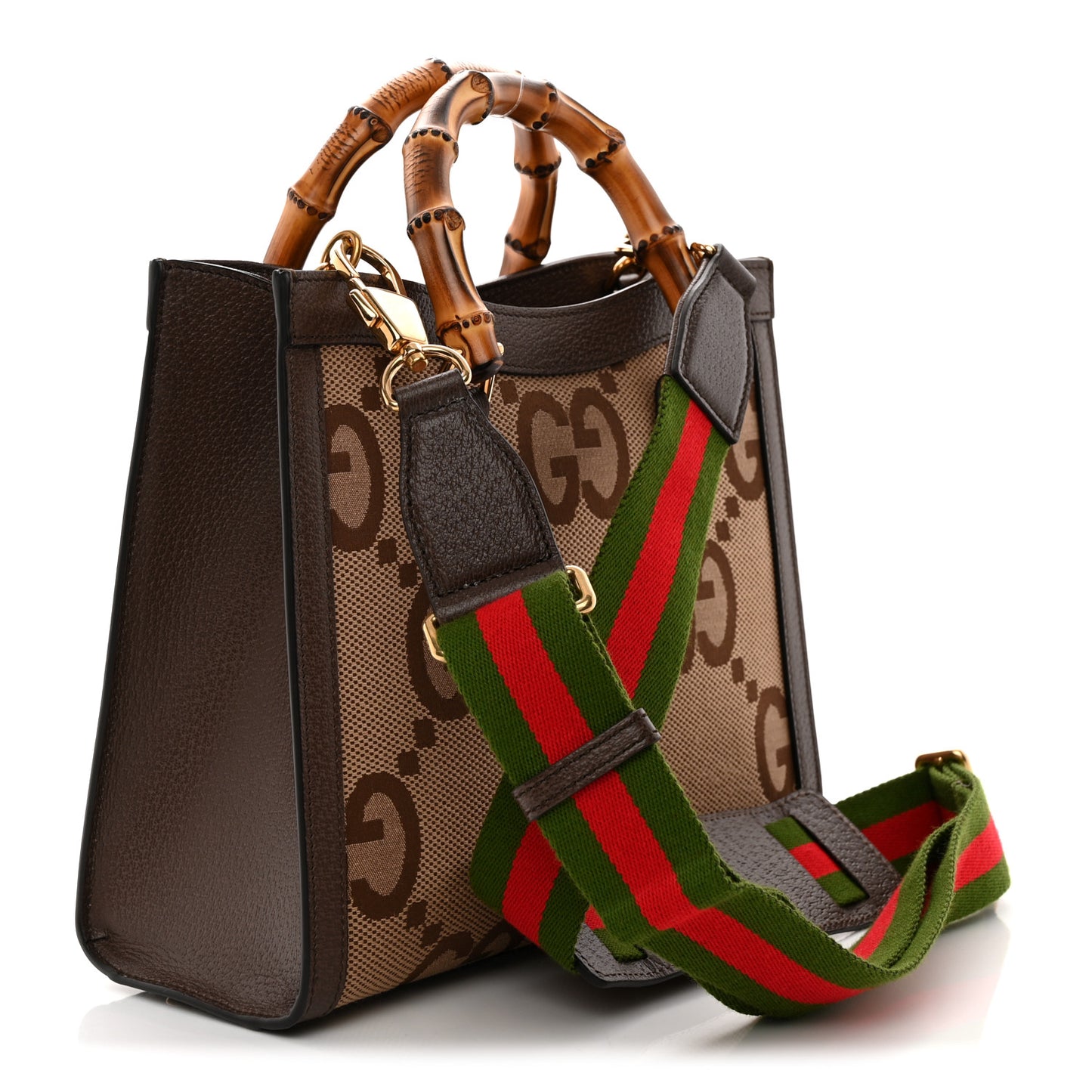 Monogram Jumbo GG Textured Dollar Calfskin Small Diana Tote Bag Camel Ebony New Acero