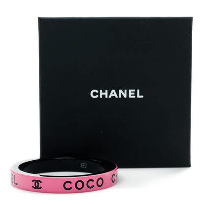 Chanel Resin Logo Bangle Bracelet Pink Black 5 of 5