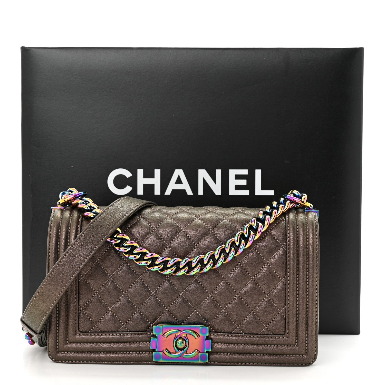 Chanel Iridescent Goatskin Quilted Medium Boy Flap Dark Gold 11 of 11