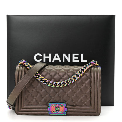 Chanel Iridescent Goatskin Quilted Medium Boy Flap Dark Gold 11 of 11