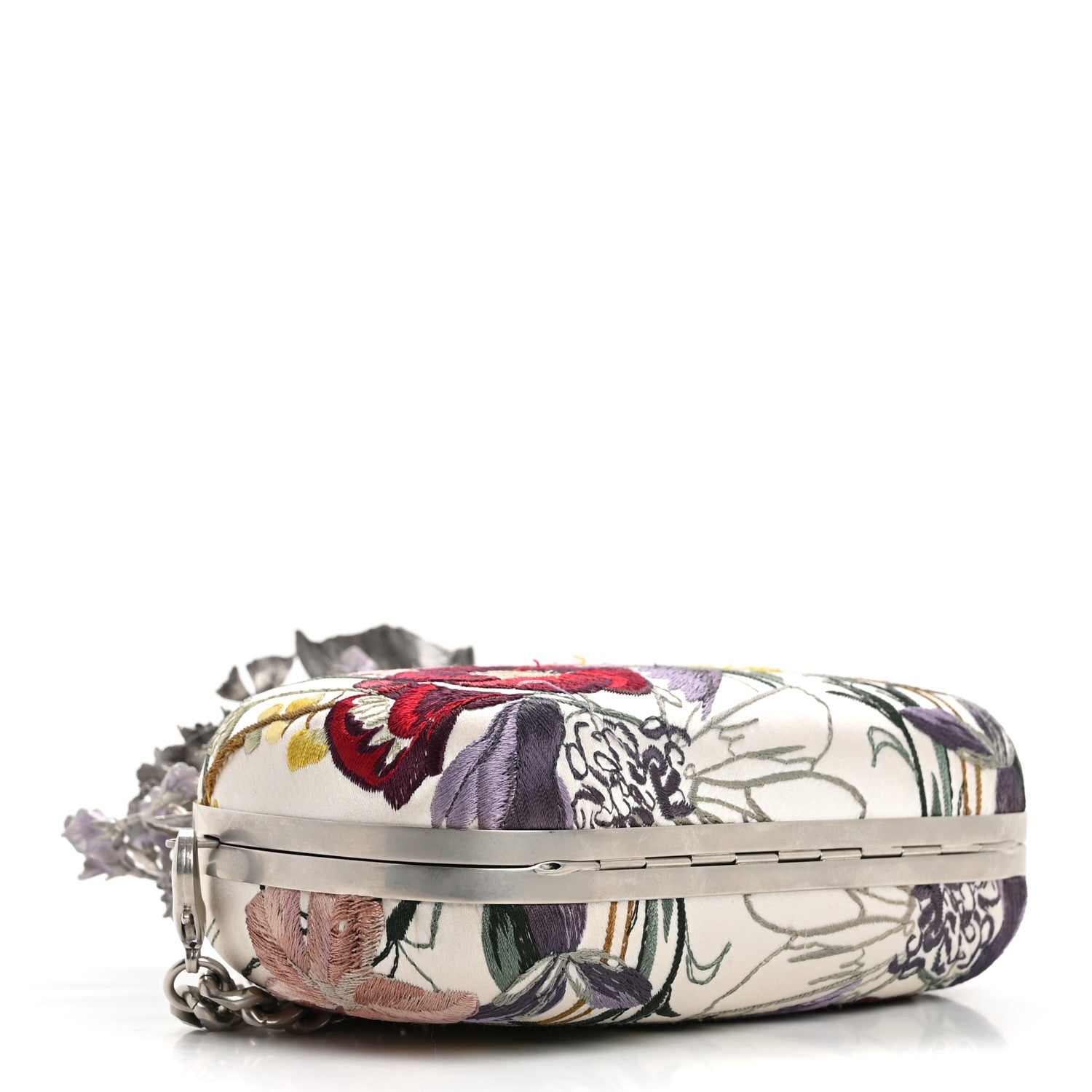 Alexander McQueen Satin Embroidered Flower Butterfly Knuckle Duster Box Clutch White Multicolor 5 of 15