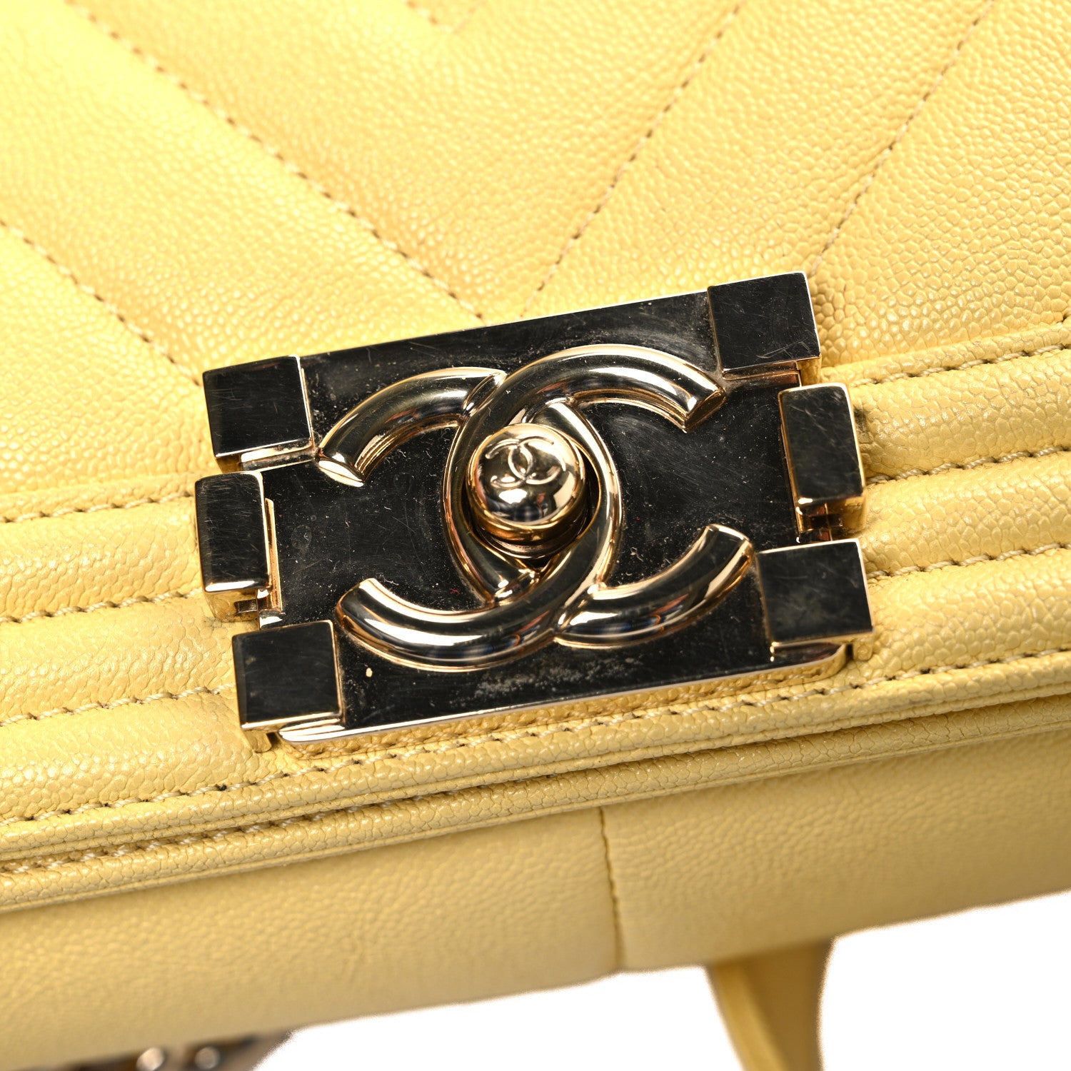 Chanel Caviar Chevron Quilted Medium Boy Flap Yellow 11 of 12