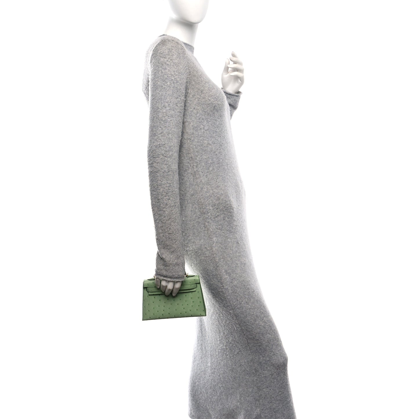 Ostrich Kelly Sellier Mini 20 Vert Criquet