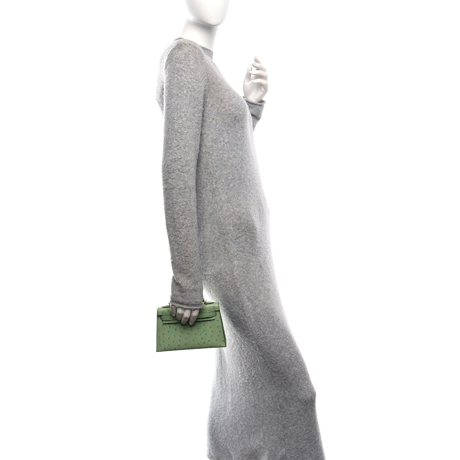 Hermes Ostrich Kelly Sellier Mini 20 Vert Criquet 2 of 11