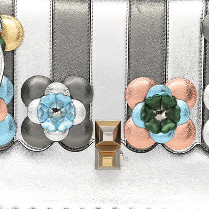 Fendi Metallic Calfskin Flowerland Scalloped Studded Pequin Kan I Shoulder Bag Argento 8 of 12
