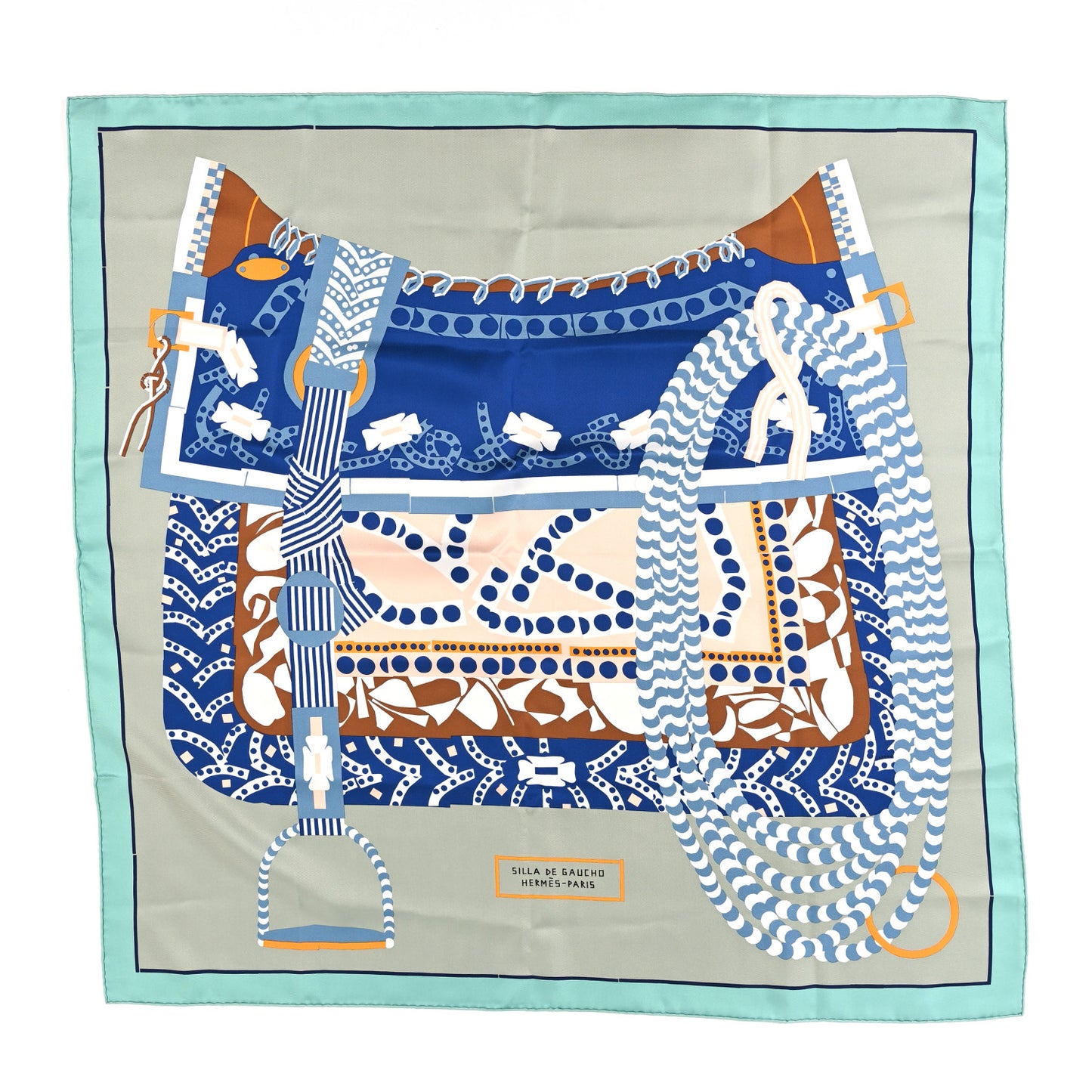 Silk Silla De Gaucho Scarf 90 Menthol Menthol Vert Amande Marine