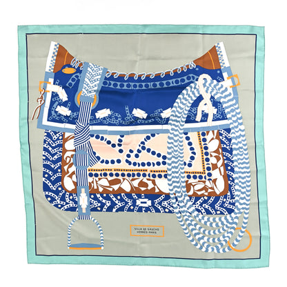 Hermes Silk Silla De Gaucho Scarf 90 Menthol Menthol Vert Amande Marine 1 of 3