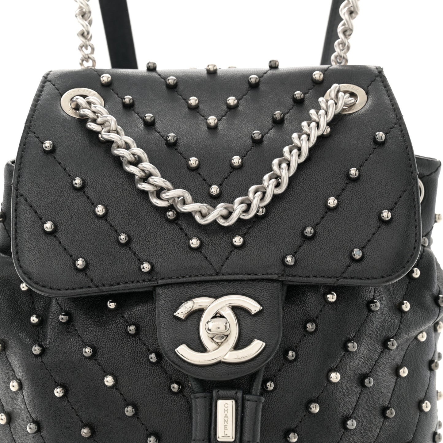 Lambskin Chevron Quilted Studded Stud Wars Backpack Black