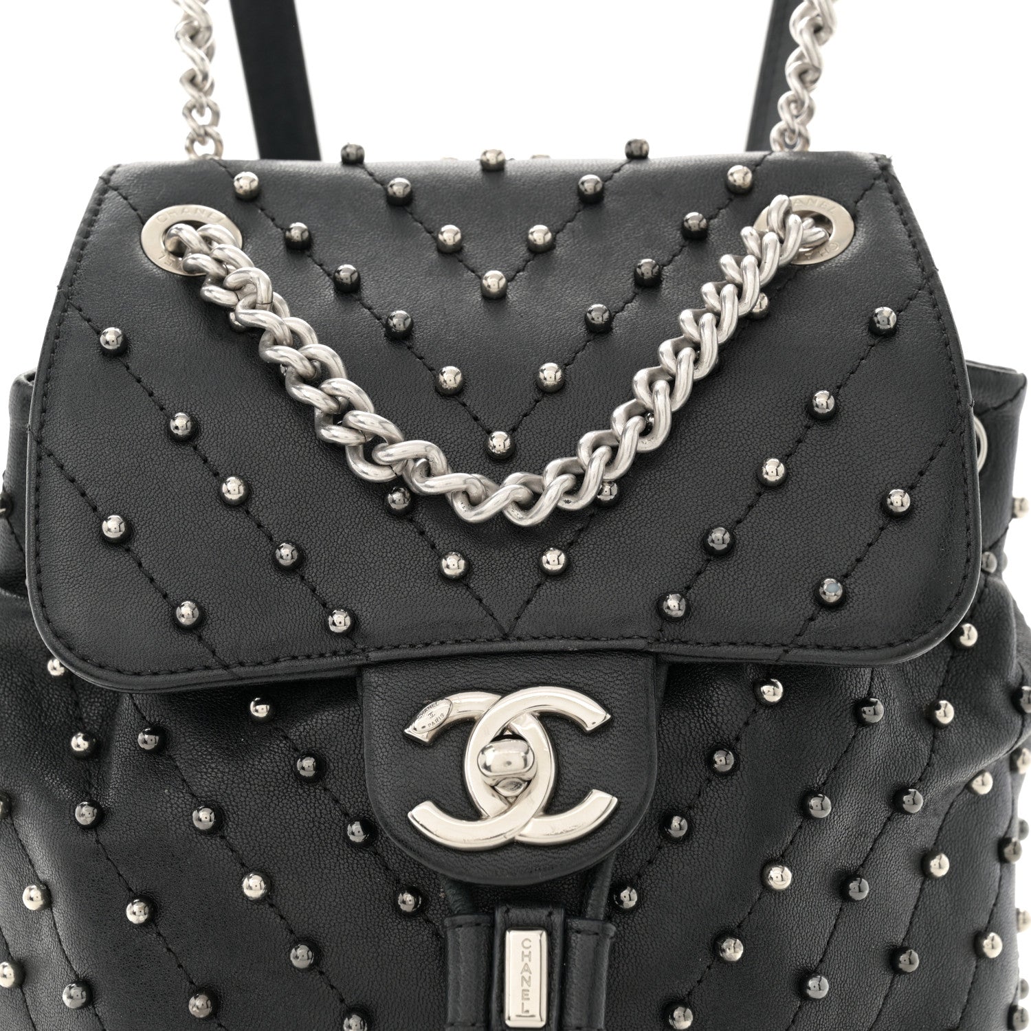 Chanel Lambskin Chevron Quilted Studded Stud Wars Backpack Black 8 of 10
