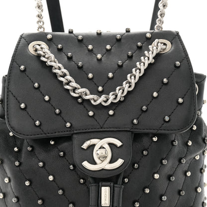 Chanel Lambskin Chevron Quilted Studded Stud Wars Backpack Black 8 of 10