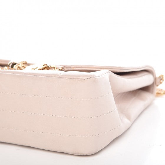 Lambskin Quilted Crystal Chocolate Bar Charm Flap Light Pink