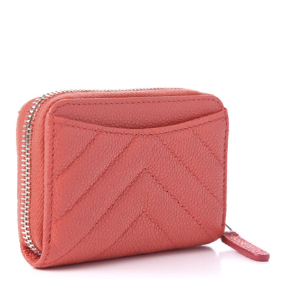 Chanel Caviar Chevron Quilted Zip Coin Purse Coral 3 of 11