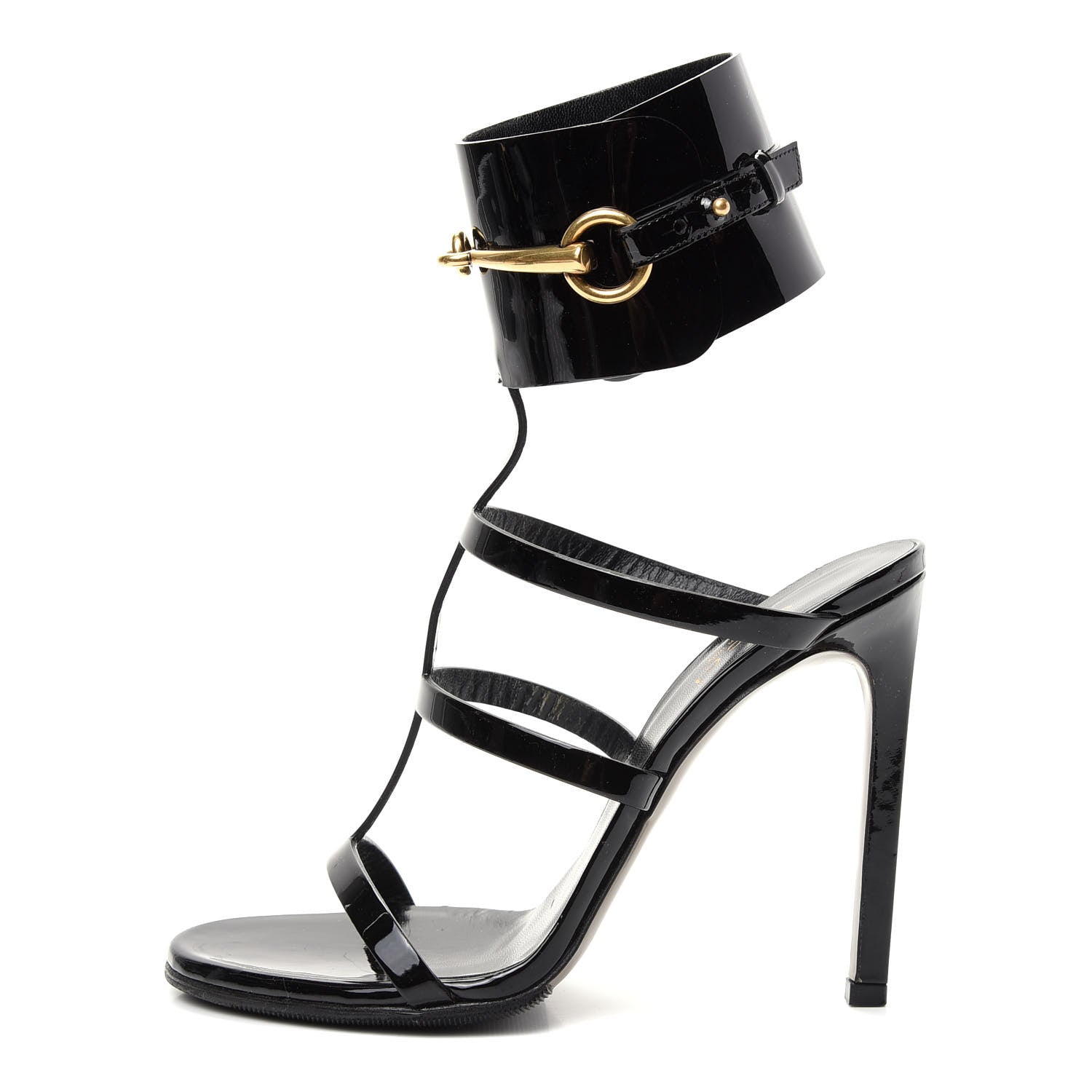 Gucci Vernice Crystal Ursula Ankle Wrap Caged Sandals 36.5 Black 1 of 9