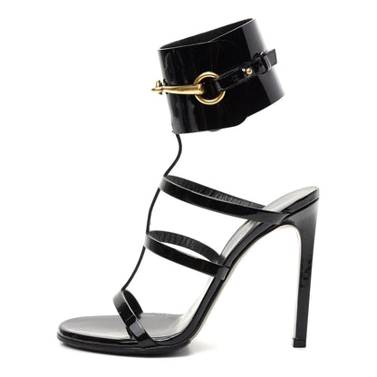 Gucci Vernice Crystal Ursula Ankle Wrap Caged Sandals 36.5 Black 1 of 9
