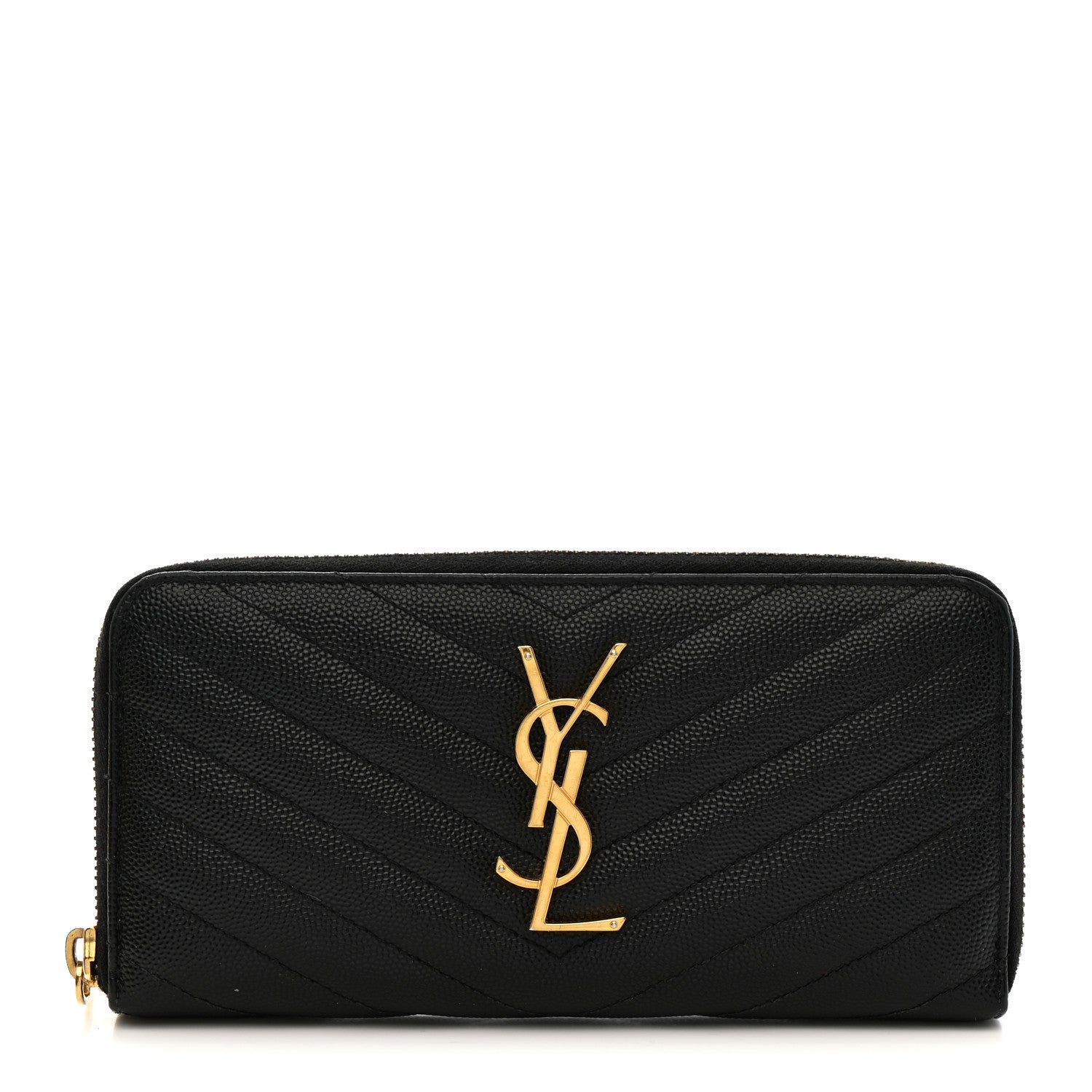 Saint Laurent Grain De Poudre Matelasse Chevron Monogram Zip Around Wallet Black 1 of 8