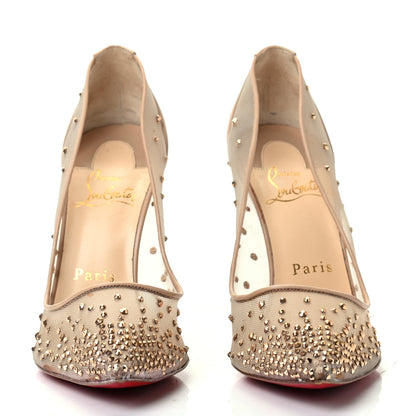 Christian Louboutin Suede Silk Crystal Strass Follies 100 Pumps 35.5 Neutral 2 of 8
