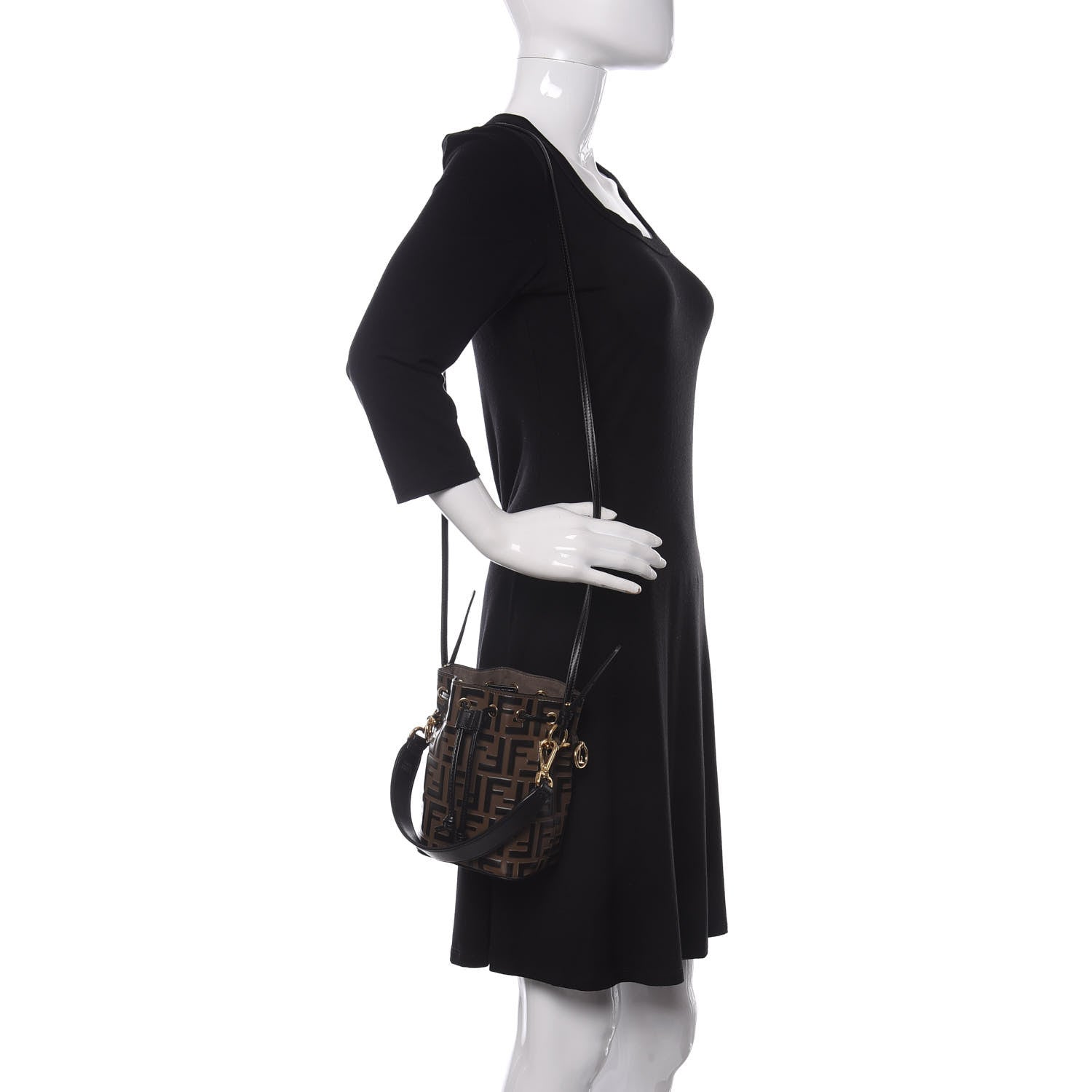 Fendi Vitello Liberty F is Fendi Bi-Color FF 1974 Embossed Mini Mon Tresor Bucket Bag Maya Black 2 of 11