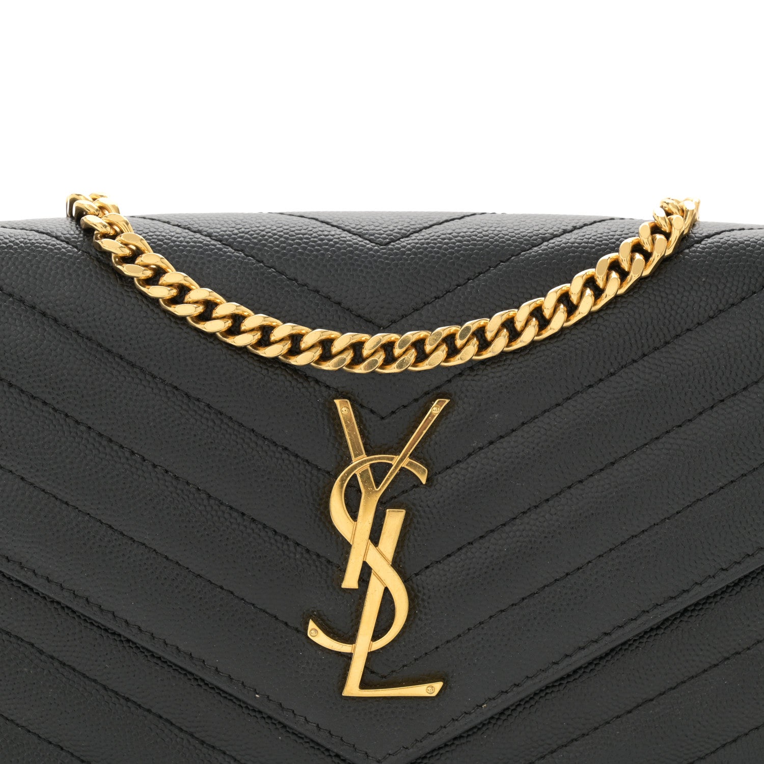 Saint Laurent Grain De Poudre Matelasse Chevron Monogram Chain Wallet Black 9 of 13