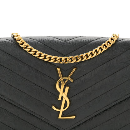 Saint Laurent Grain De Poudre Matelasse Chevron Monogram Chain Wallet Black 9 of 13
