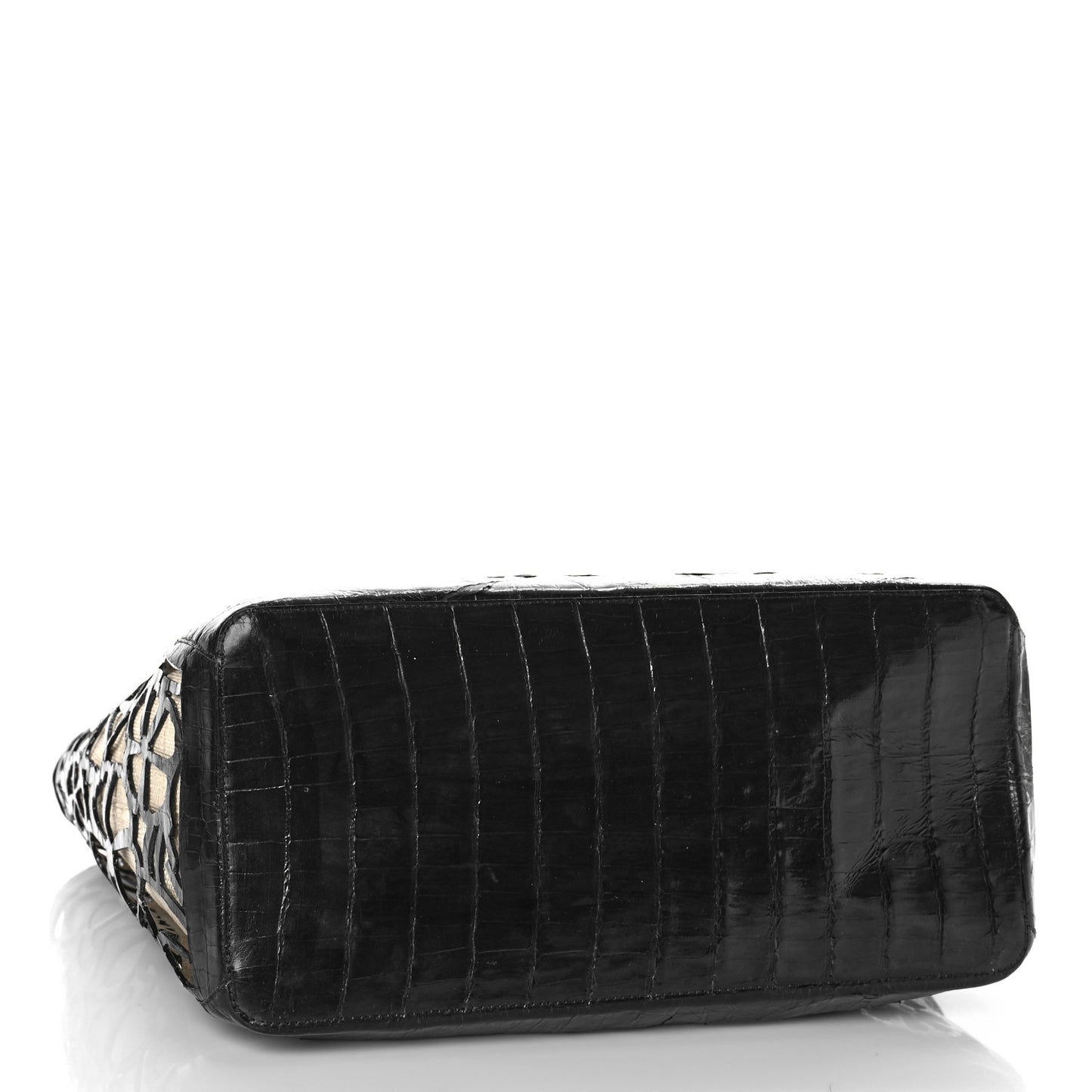 Canvas Crocodile Floral Laser Cut Tote Black