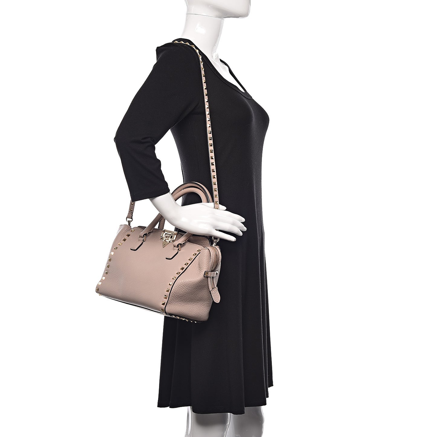 Pebbled Calfskin Small Rockstud Double Handle Tote Poudre