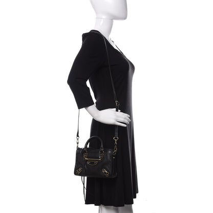 Balenciaga Chevre Gold Metallic Edge Hardware Nano City Black 2 of 10