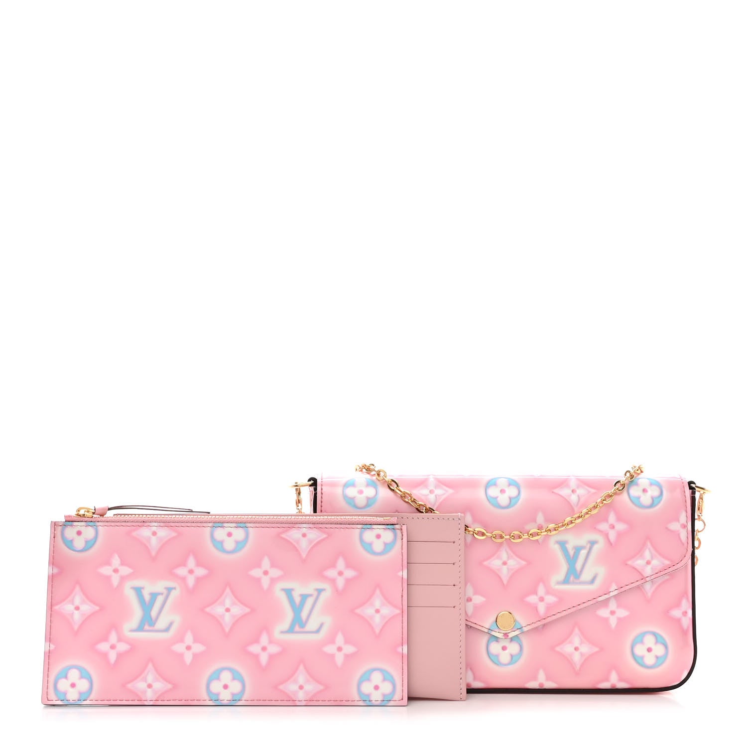 Louis Vuitton Vernis Valentine Felicie Pochette Chain Wallet Light Pink Neon 1 of 13