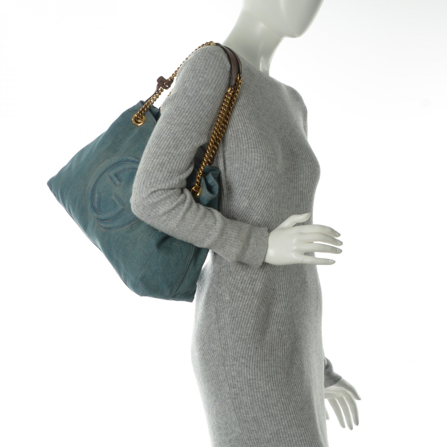 Gucci Denim Medium Soho Chain Shoulder Bag Blue 2 of 7