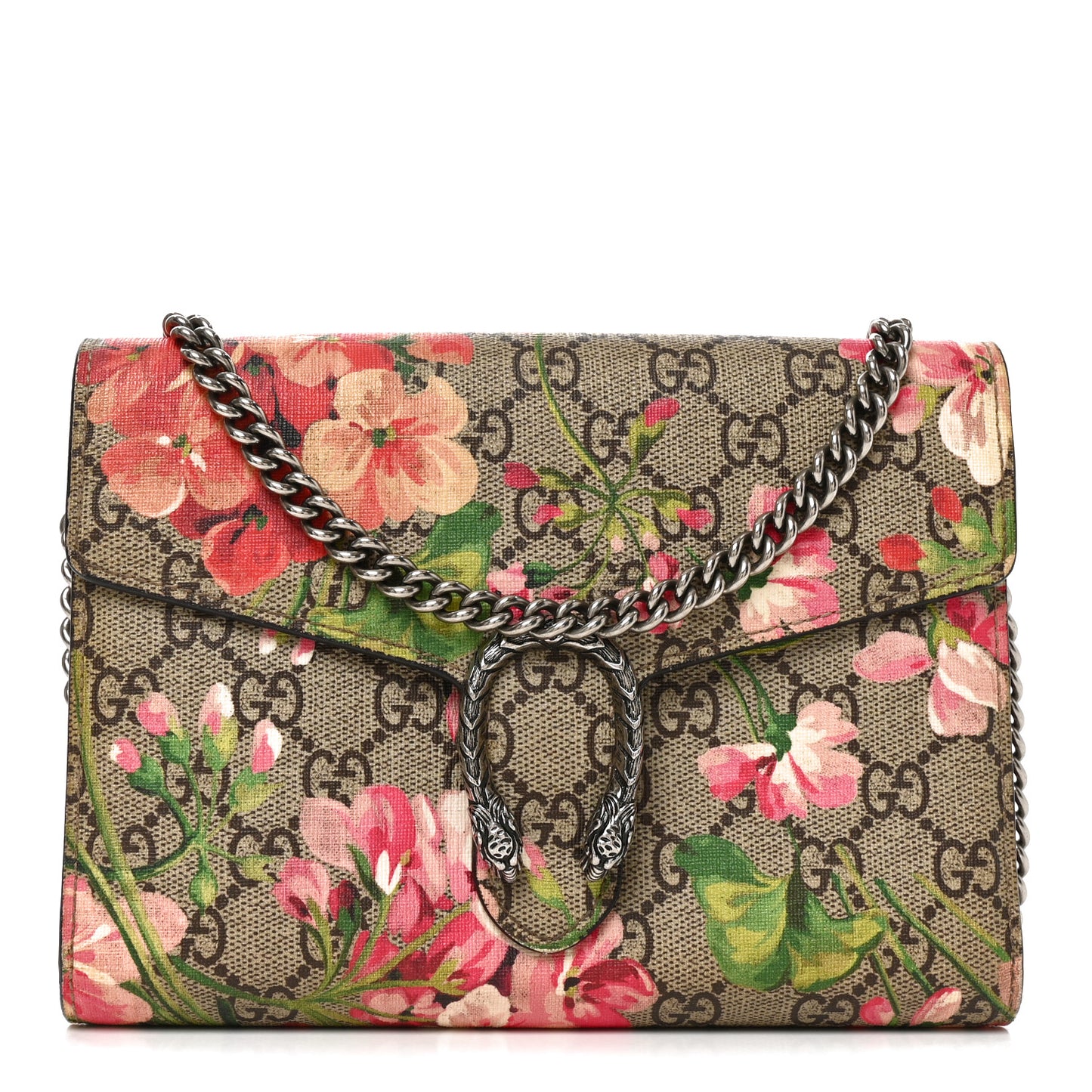 GG Supreme Monogram Blooms Mini Dionysus Chain Wallet Beige Multicolor Dry Rose