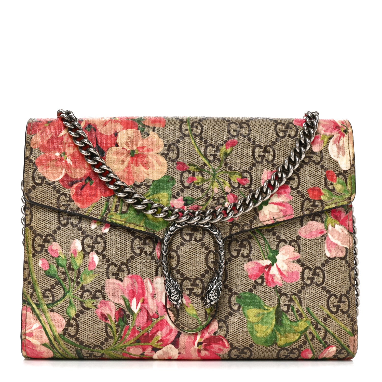 Gucci GG Supreme Monogram Blooms Mini Dionysus Chain Wallet Beige Multicolor Dry Rose 1 of 9