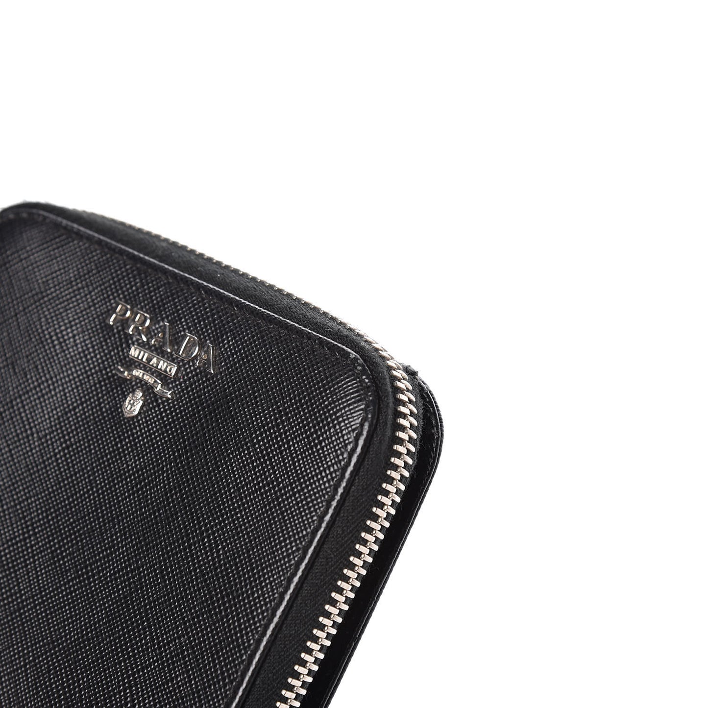Saffiano Metal Compact Zip Around Wallet Black