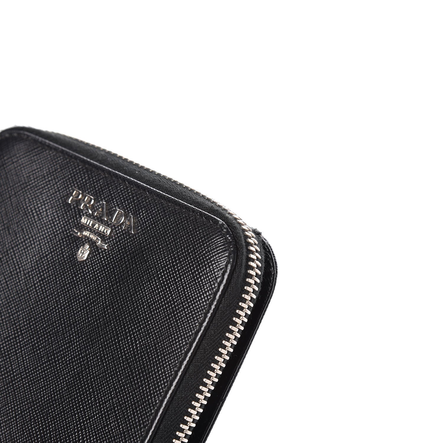Prada Saffiano Metal Compact Zip Around Wallet Black 9 of 12