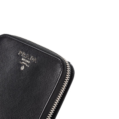 Prada Saffiano Metal Compact Zip Around Wallet Black 9 of 12