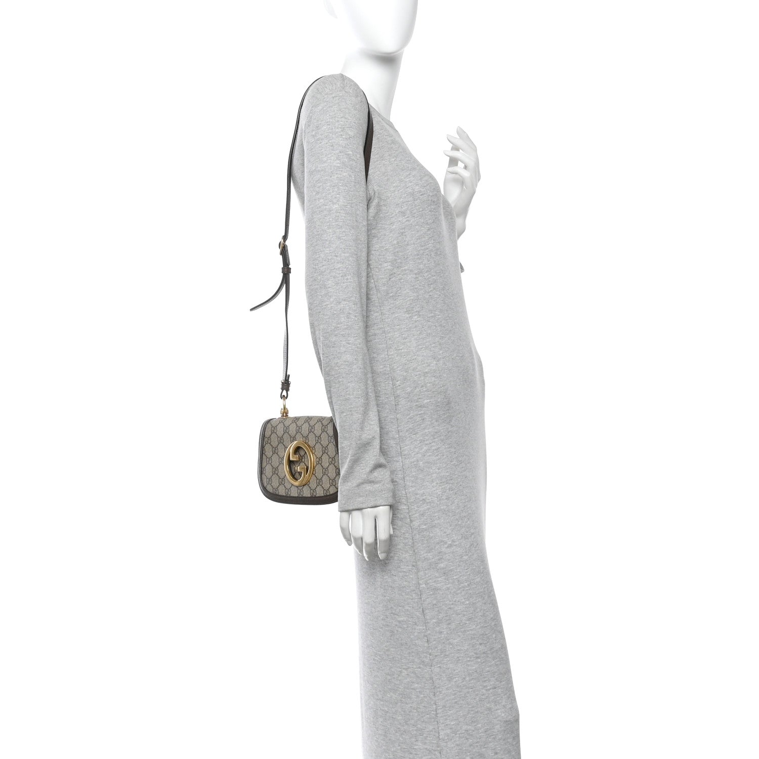 Gucci GG Supreme Monogram Textured Dollar Calfskin Mini Blondie Chain Shoulder Flap Bag Beige Ebony New Acero 2 of 11