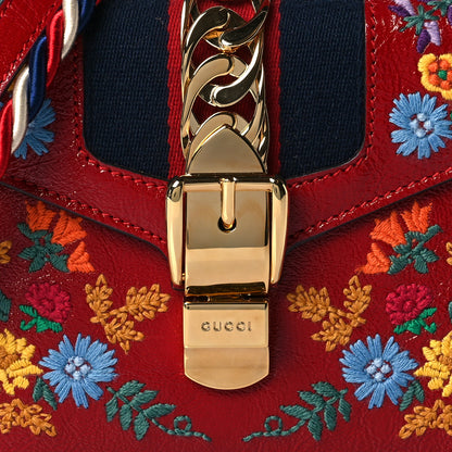 Gucci Patent Embroidered Mini Sylvie Top Handle Bag Hibiscus Red 8 of 11