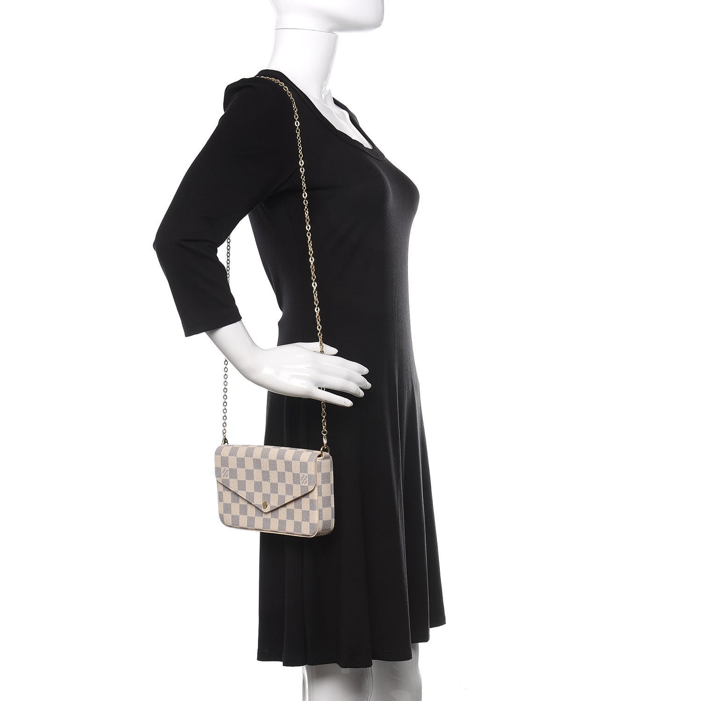 Damier Azur Pochette Felicie Chain Wallet Rose Ballerine