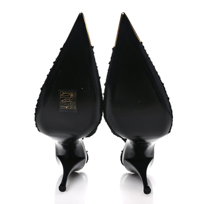 Saint Laurent Tweed Slingback Kendall 90 Pumps 38 Black 5 of 9