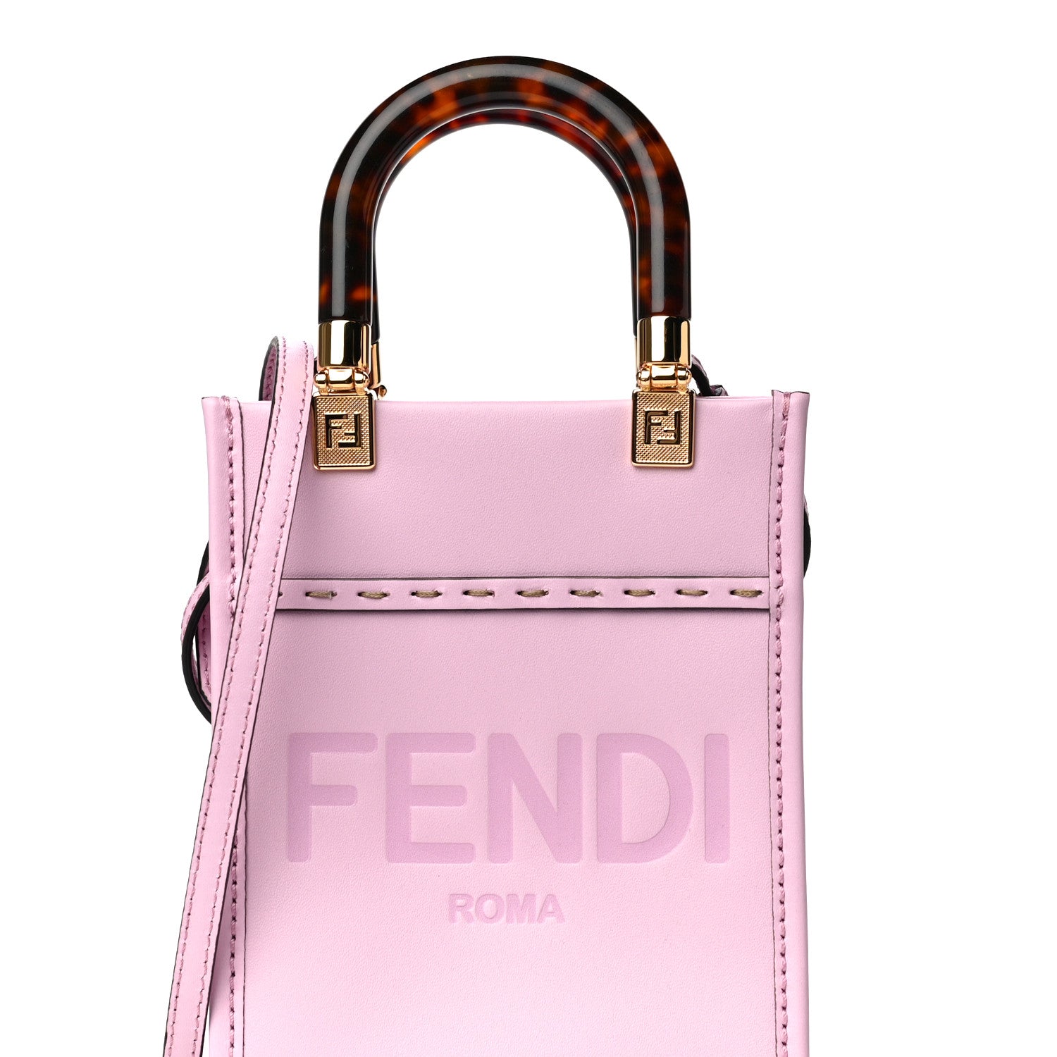 Fendi Vitello King Plexiglass Logo Embossed Mini Fendi Sunshine Shopper Tote Lavanda 7 of 9