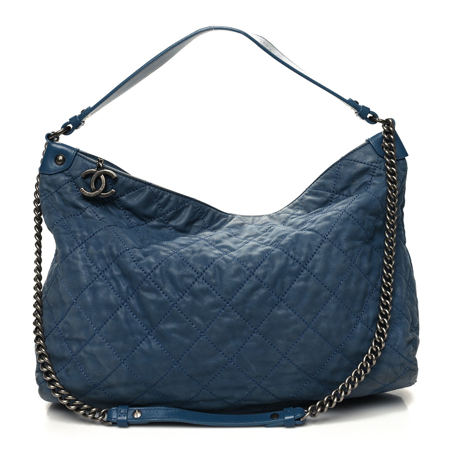 Iridescent Calfskin Quilted Daily Hobo Blue